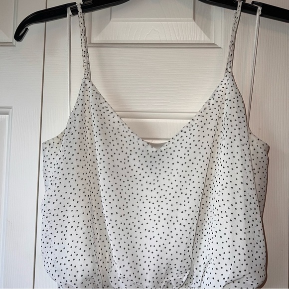 Express Little White Dress Ruffled Peasant Dress Polka Dot Mini Dress Medium - Picture 5 of 8